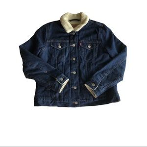 Levi’s Sherpa Trucker Jacket in Indigo Blue Denim